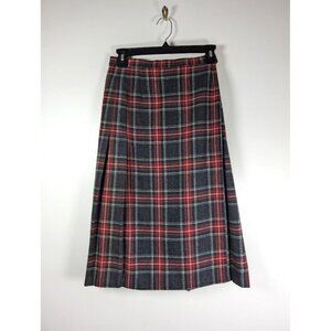 Vintage 70s Young Pendleton Midi Pleat Wrap Skirt Size 9 10 Plaid 100% Wool USA